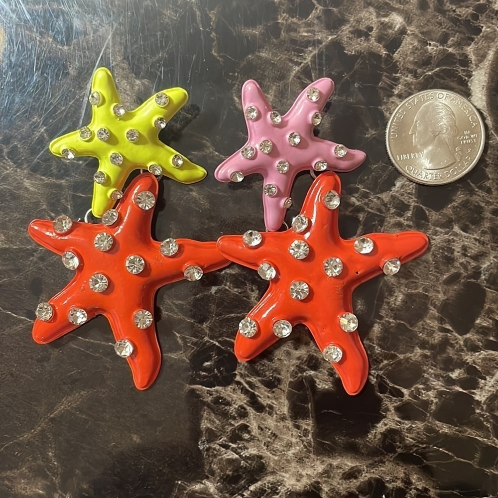 Starfish Rhinestone Drop Earrings - Picture 12 of 14